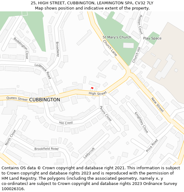 25, HIGH STREET, CUBBINGTON, LEAMINGTON SPA, CV32 7LY: Location map and indicative extent of plot