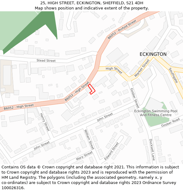 25, HIGH STREET, ECKINGTON, SHEFFIELD, S21 4DH: Location map and indicative extent of plot