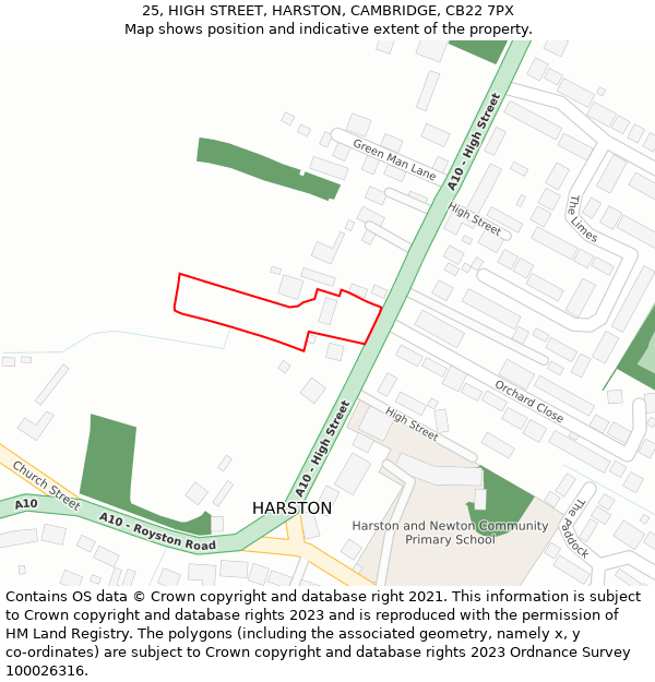 25, HIGH STREET, HARSTON, CAMBRIDGE, CB22 7PX: Location map and indicative extent of plot