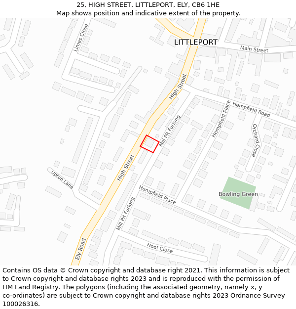 25, HIGH STREET, LITTLEPORT, ELY, CB6 1HE: Location map and indicative extent of plot