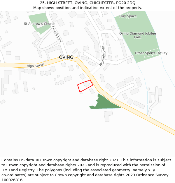 25, HIGH STREET, OVING, CHICHESTER, PO20 2DQ: Location map and indicative extent of plot