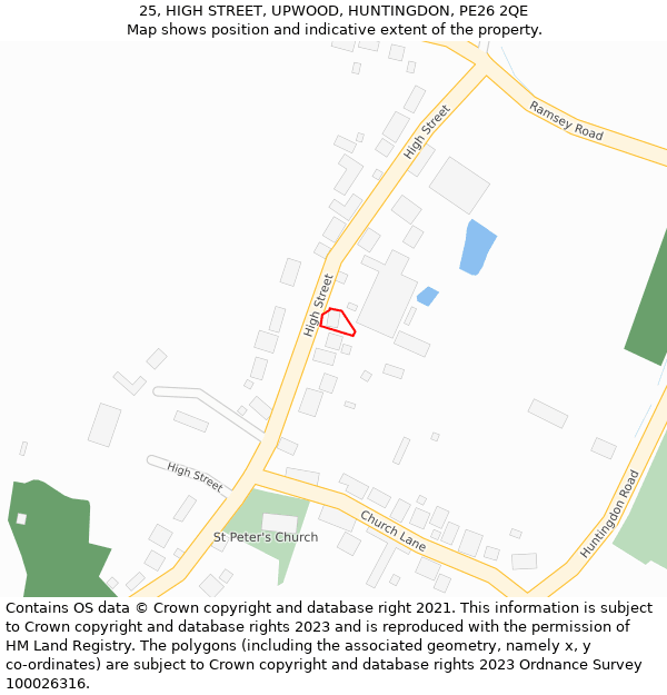 25, HIGH STREET, UPWOOD, HUNTINGDON, PE26 2QE: Location map and indicative extent of plot