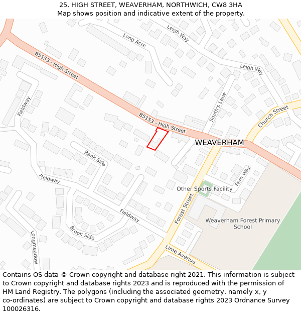 25, HIGH STREET, WEAVERHAM, NORTHWICH, CW8 3HA: Location map and indicative extent of plot