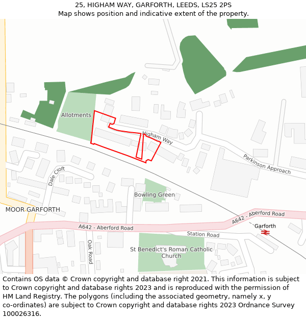 25, HIGHAM WAY, GARFORTH, LEEDS, LS25 2PS: Location map and indicative extent of plot