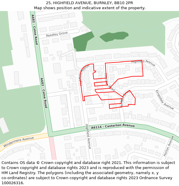 25, HIGHFIELD AVENUE, BURNLEY, BB10 2PR: Location map and indicative extent of plot