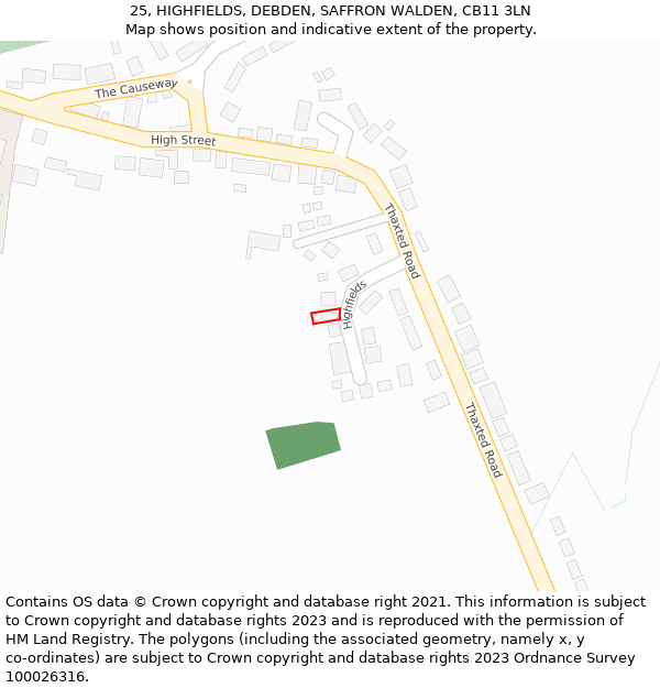 25, HIGHFIELDS, DEBDEN, SAFFRON WALDEN, CB11 3LN: Location map and indicative extent of plot