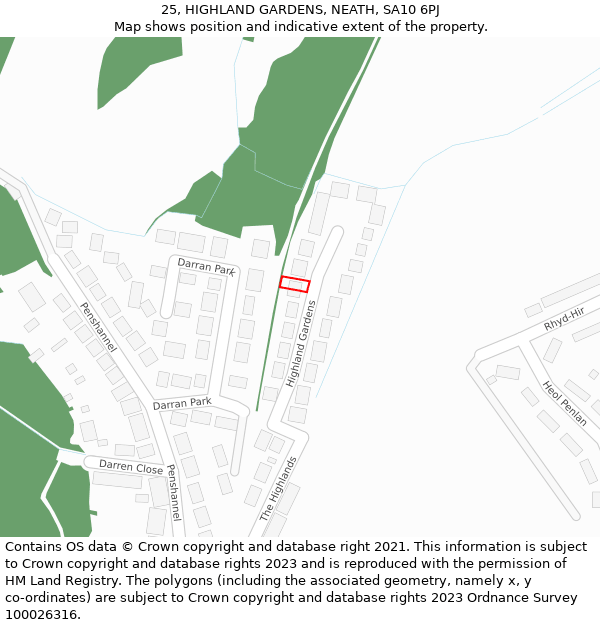 25, HIGHLAND GARDENS, NEATH, SA10 6PJ: Location map and indicative extent of plot