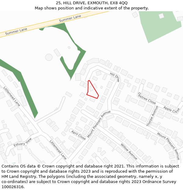 25, HILL DRIVE, EXMOUTH, EX8 4QQ: Location map and indicative extent of plot