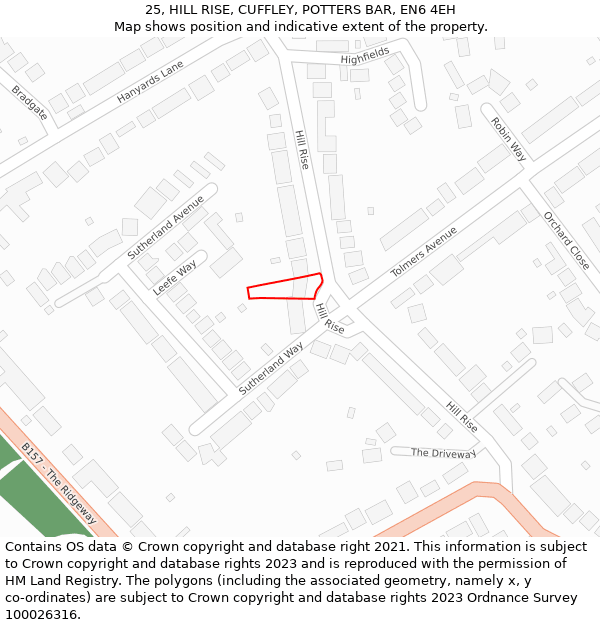 25, HILL RISE, CUFFLEY, POTTERS BAR, EN6 4EH: Location map and indicative extent of plot