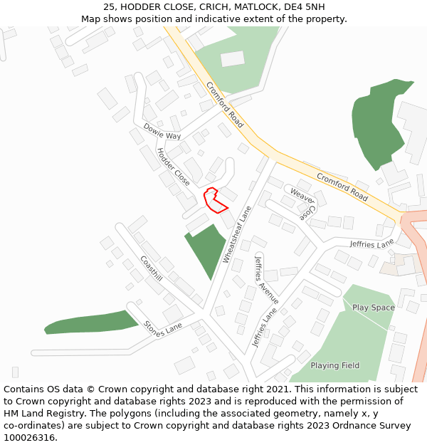 25, HODDER CLOSE, CRICH, MATLOCK, DE4 5NH: Location map and indicative extent of plot