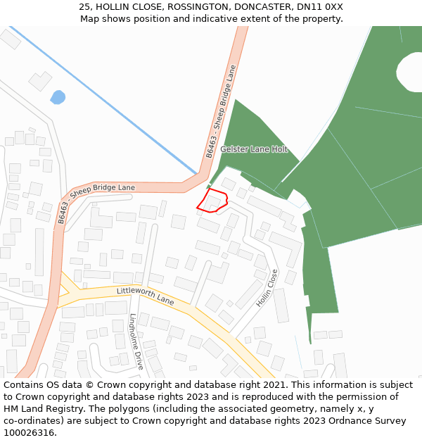 25, HOLLIN CLOSE, ROSSINGTON, DONCASTER, DN11 0XX: Location map and indicative extent of plot