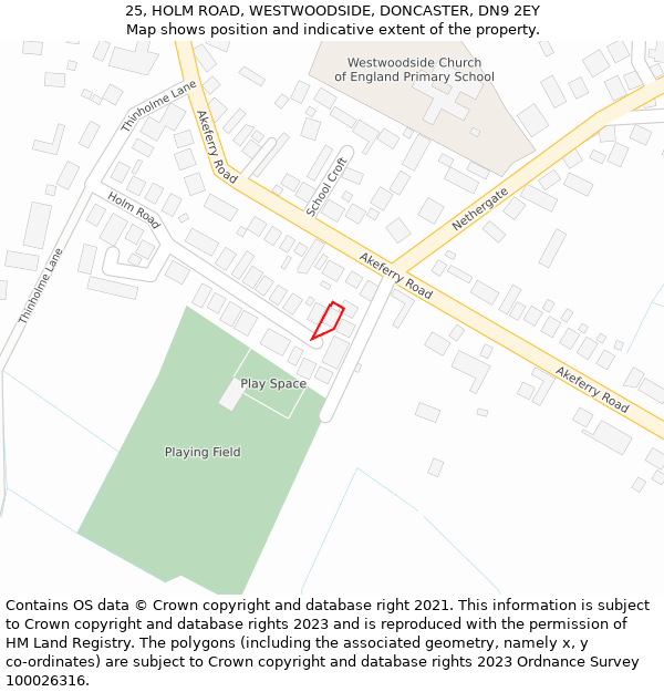 25, HOLM ROAD, WESTWOODSIDE, DONCASTER, DN9 2EY: Location map and indicative extent of plot