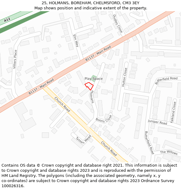 25, HOLMANS, BOREHAM, CHELMSFORD, CM3 3EY: Location map and indicative extent of plot