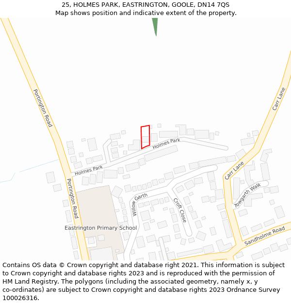 25, HOLMES PARK, EASTRINGTON, GOOLE, DN14 7QS: Location map and indicative extent of plot