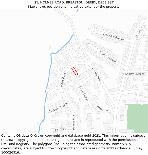 25, HOLMES ROAD, BREASTON, DERBY, DE72 3BT: Location map and indicative extent of plot