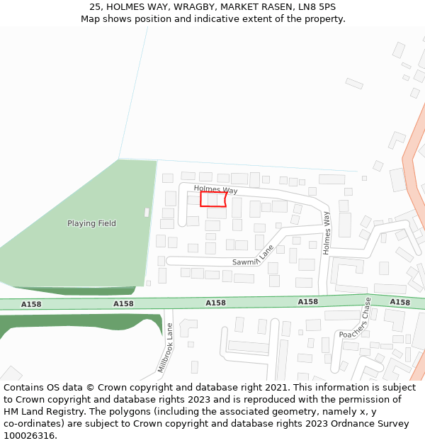 25, HOLMES WAY, WRAGBY, MARKET RASEN, LN8 5PS: Location map and indicative extent of plot