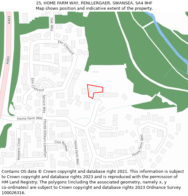 25, HOME FARM WAY, PENLLERGAER, SWANSEA, SA4 9HF: Location map and indicative extent of plot