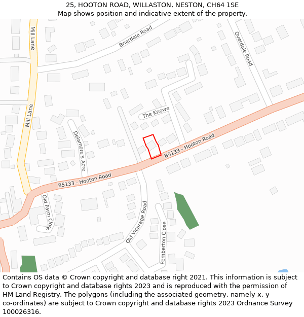 25, HOOTON ROAD, WILLASTON, NESTON, CH64 1SE: Location map and indicative extent of plot