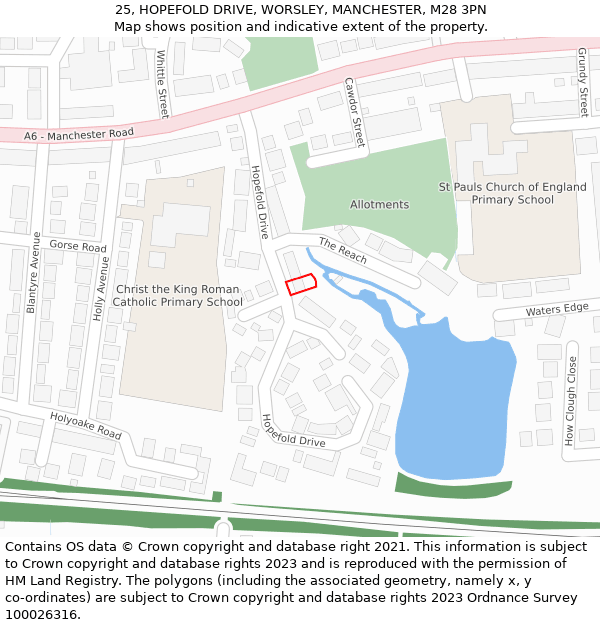 25, HOPEFOLD DRIVE, WORSLEY, MANCHESTER, M28 3PN: Location map and indicative extent of plot