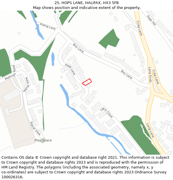 25, HOPS LANE, HALIFAX, HX3 5FB: Location map and indicative extent of plot