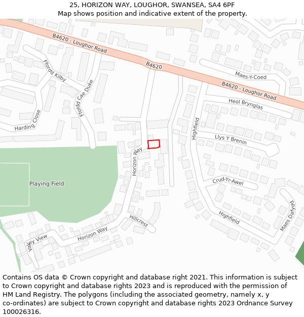 25, HORIZON WAY, LOUGHOR, SWANSEA, SA4 6PF: Location map and indicative extent of plot