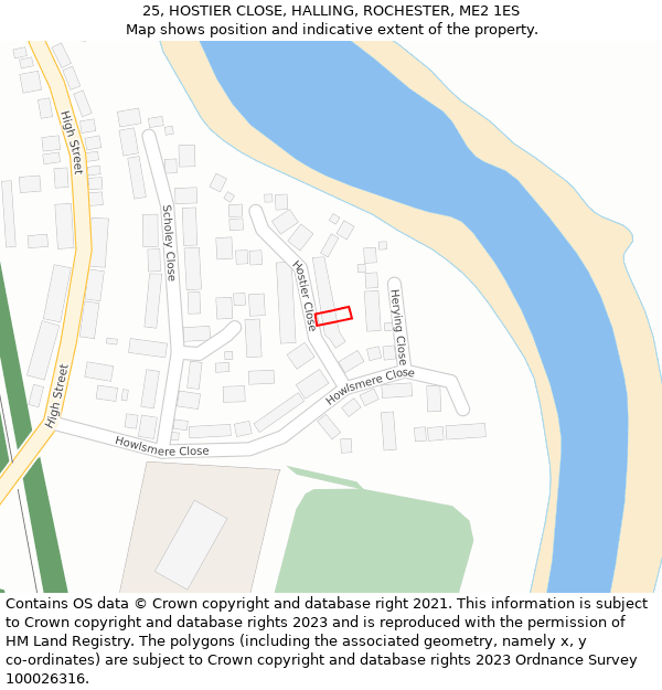 25, HOSTIER CLOSE, HALLING, ROCHESTER, ME2 1ES: Location map and indicative extent of plot