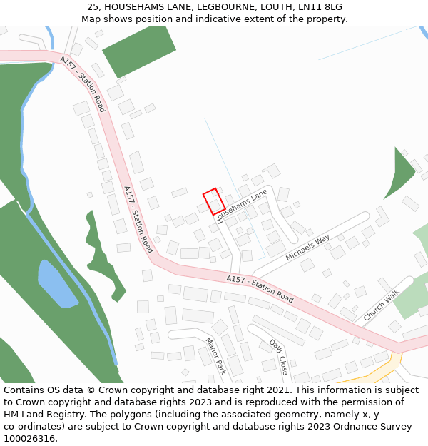 25, HOUSEHAMS LANE, LEGBOURNE, LOUTH, LN11 8LG: Location map and indicative extent of plot
