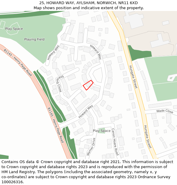 25, HOWARD WAY, AYLSHAM, NORWICH, NR11 6XD: Location map and indicative extent of plot