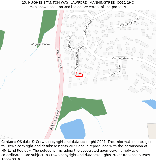 25, HUGHES STANTON WAY, LAWFORD, MANNINGTREE, CO11 2HQ: Location map and indicative extent of plot