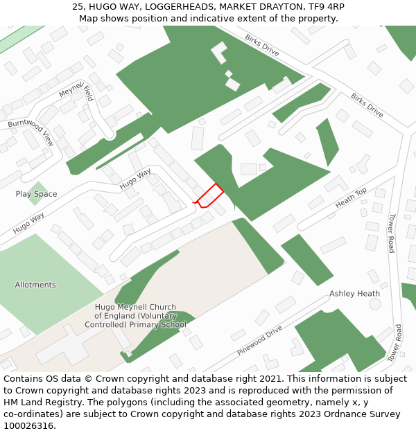 25, HUGO WAY, LOGGERHEADS, MARKET DRAYTON, TF9 4RP: Location map and indicative extent of plot