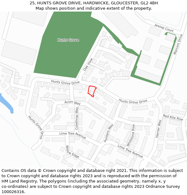25, HUNTS GROVE DRIVE, HARDWICKE, GLOUCESTER, GL2 4BH: Location map and indicative extent of plot