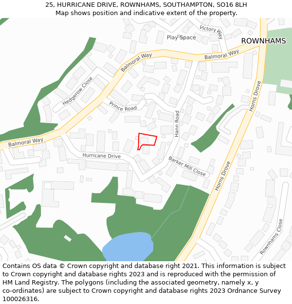 25, HURRICANE DRIVE, ROWNHAMS, SOUTHAMPTON, SO16 8LH: Location map and indicative extent of plot