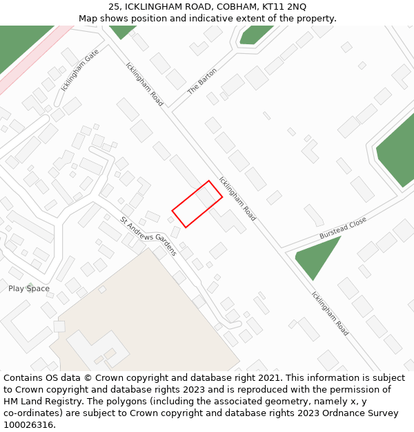 25, ICKLINGHAM ROAD, COBHAM, KT11 2NQ: Location map and indicative extent of plot