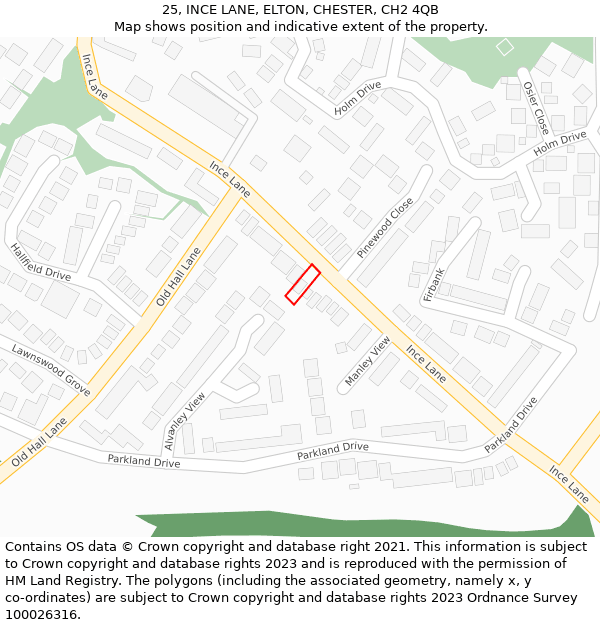 25, INCE LANE, ELTON, CHESTER, CH2 4QB: Location map and indicative extent of plot