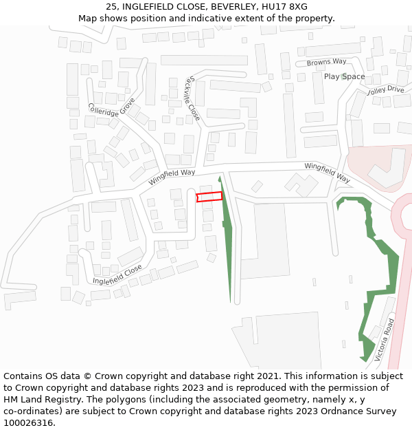 25, INGLEFIELD CLOSE, BEVERLEY, HU17 8XG: Location map and indicative extent of plot