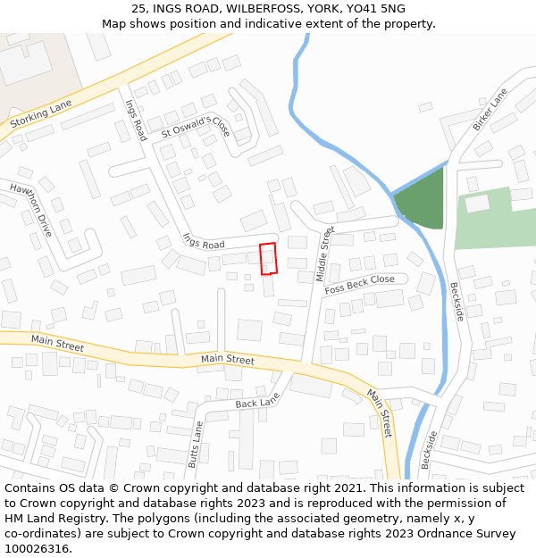 25, INGS ROAD, WILBERFOSS, YORK, YO41 5NG: Location map and indicative extent of plot