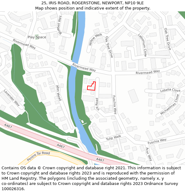 25, IRIS ROAD, ROGERSTONE, NEWPORT, NP10 9LE: Location map and indicative extent of plot