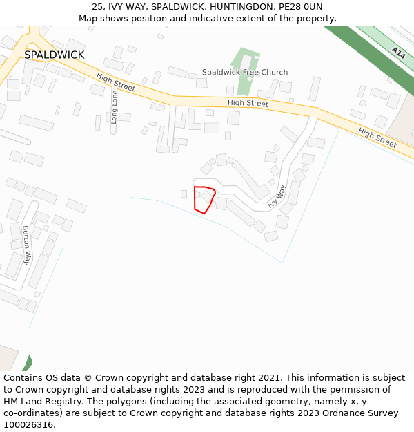 25, IVY WAY, SPALDWICK, HUNTINGDON, PE28 0UN: Location map and indicative extent of plot