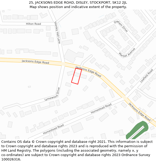 25, JACKSONS EDGE ROAD, DISLEY, STOCKPORT, SK12 2JL: Location map and indicative extent of plot