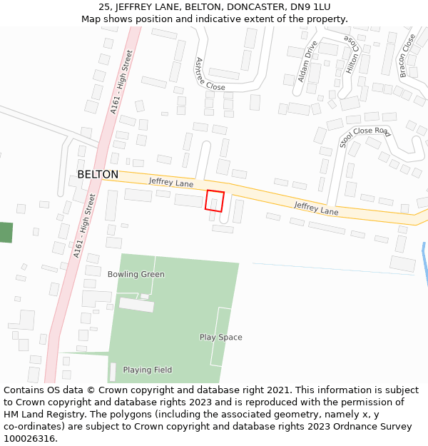 25, JEFFREY LANE, BELTON, DONCASTER, DN9 1LU: Location map and indicative extent of plot