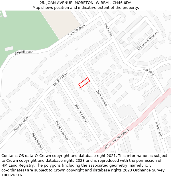 25, JOAN AVENUE, MORETON, WIRRAL, CH46 6DA: Location map and indicative extent of plot