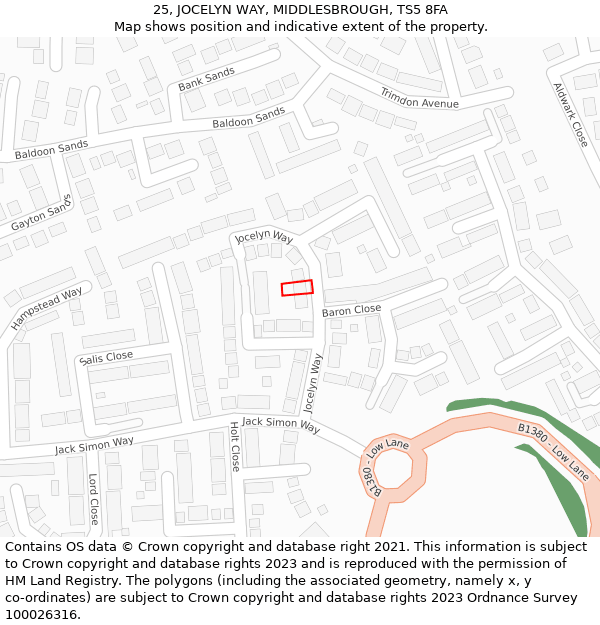 25, JOCELYN WAY, MIDDLESBROUGH, TS5 8FA: Location map and indicative extent of plot