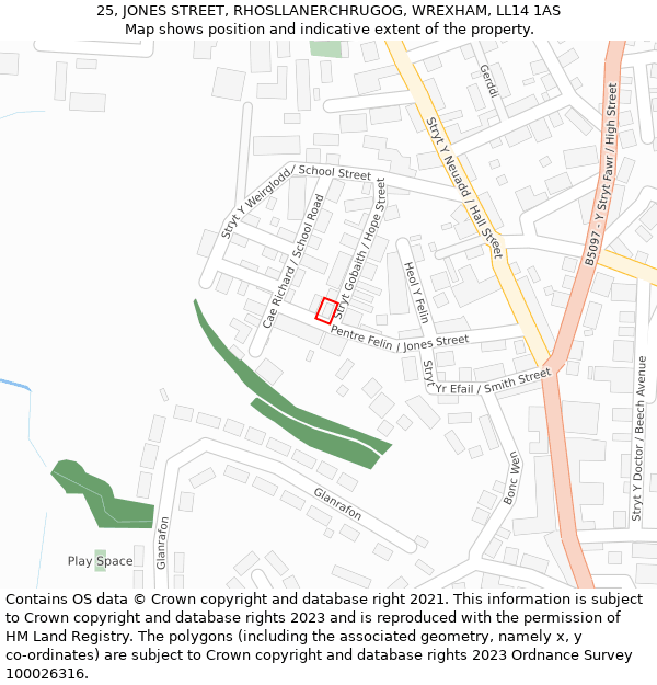 25, JONES STREET, RHOSLLANERCHRUGOG, WREXHAM, LL14 1AS: Location map and indicative extent of plot