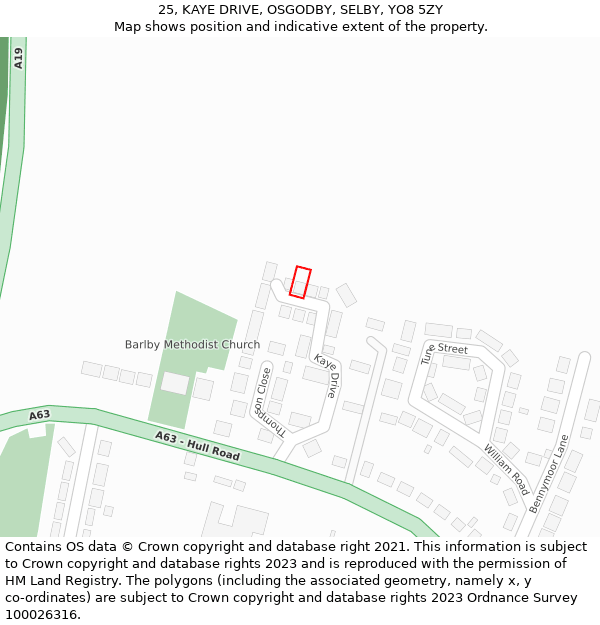 25, KAYE DRIVE, OSGODBY, SELBY, YO8 5ZY: Location map and indicative extent of plot
