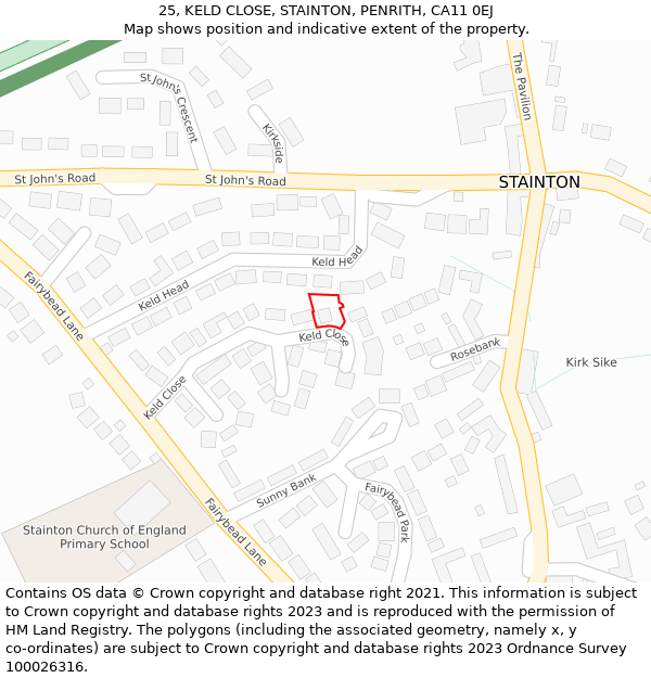 25, KELD CLOSE, STAINTON, PENRITH, CA11 0EJ: Location map and indicative extent of plot