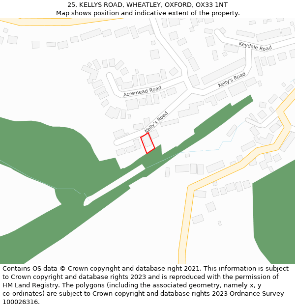 25, KELLYS ROAD, WHEATLEY, OXFORD, OX33 1NT: Location map and indicative extent of plot