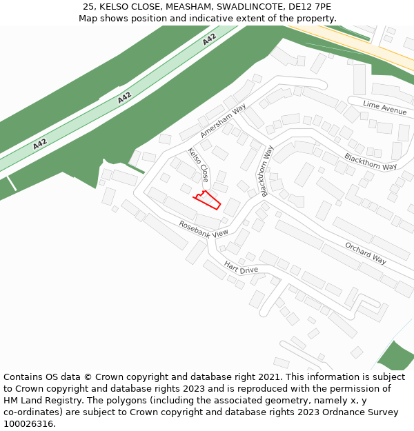 25, KELSO CLOSE, MEASHAM, SWADLINCOTE, DE12 7PE: Location map and indicative extent of plot