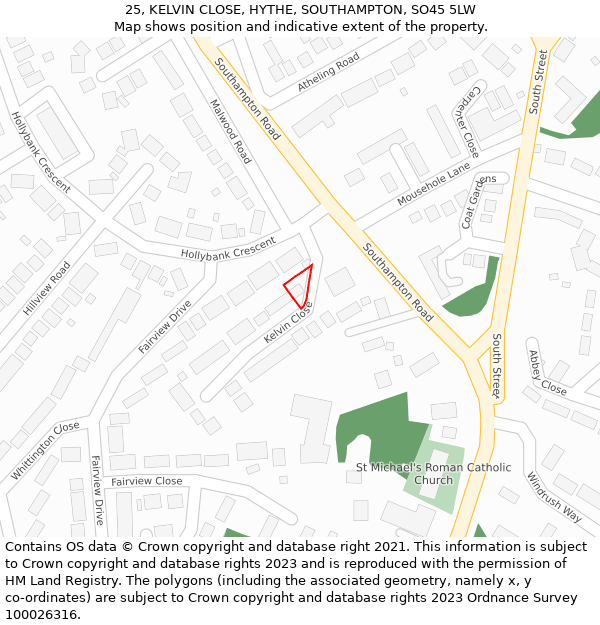 25, KELVIN CLOSE, HYTHE, SOUTHAMPTON, SO45 5LW: Location map and indicative extent of plot