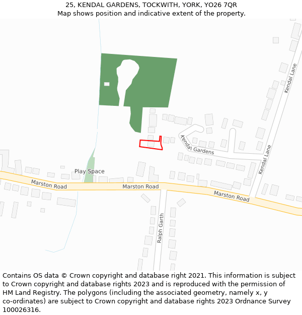 25, KENDAL GARDENS, TOCKWITH, YORK, YO26 7QR: Location map and indicative extent of plot