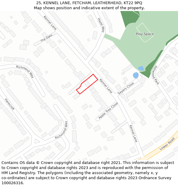 25, KENNEL LANE, FETCHAM, LEATHERHEAD, KT22 9PQ: Location map and indicative extent of plot